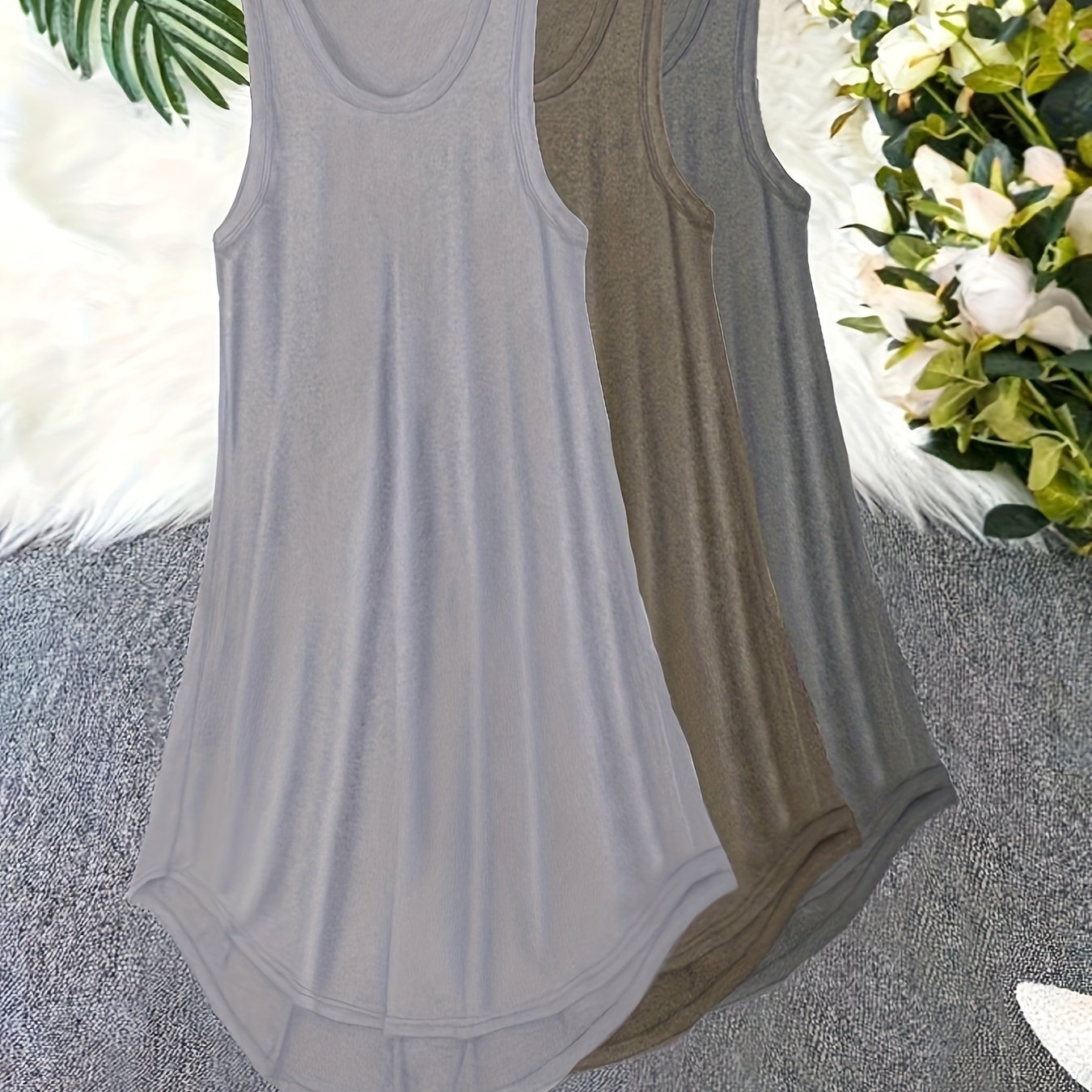 Women's Plus Size Lounge Dress Set Solid Tank Sleepwear 3 Piece