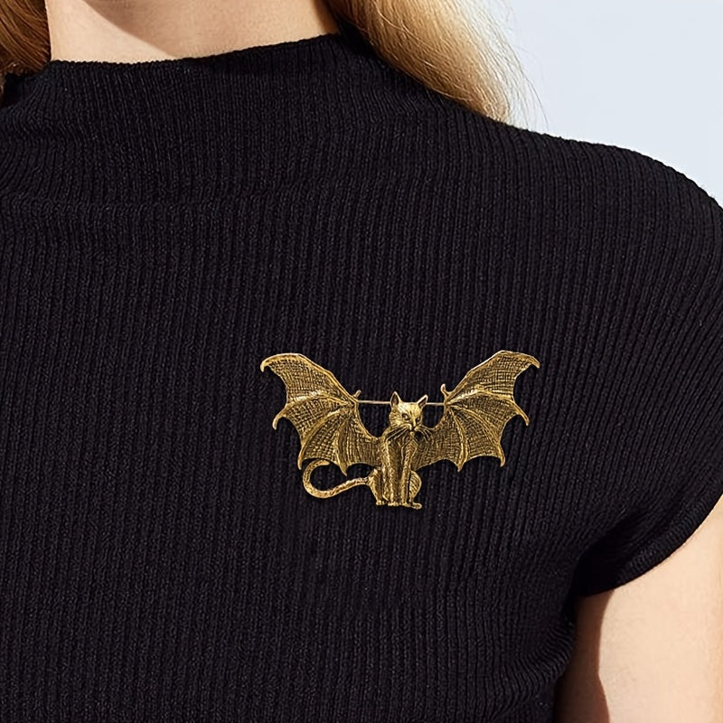 Enamel Pin Brooch Retro Gothic Bat Cat Design for Women Stylish Backpack Accessory
