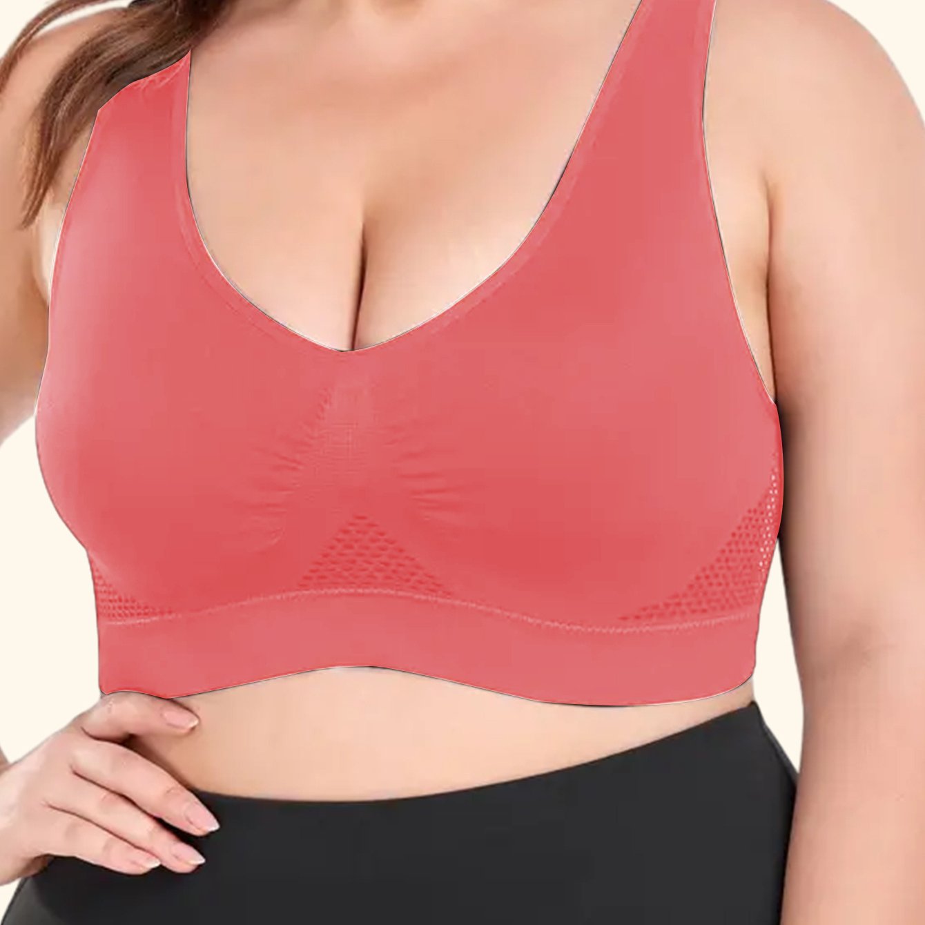 Plus Size Women's Sports Bra Wireless Shockproof Wide Straps Nylon Medium Stretch Solid