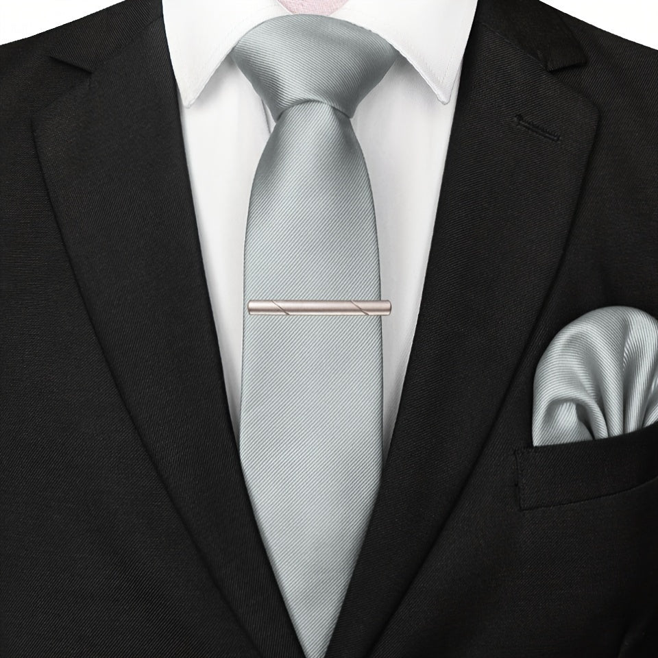 Men's Wedding Ties Set with Tie Clips and Handkerchief for Formal Events