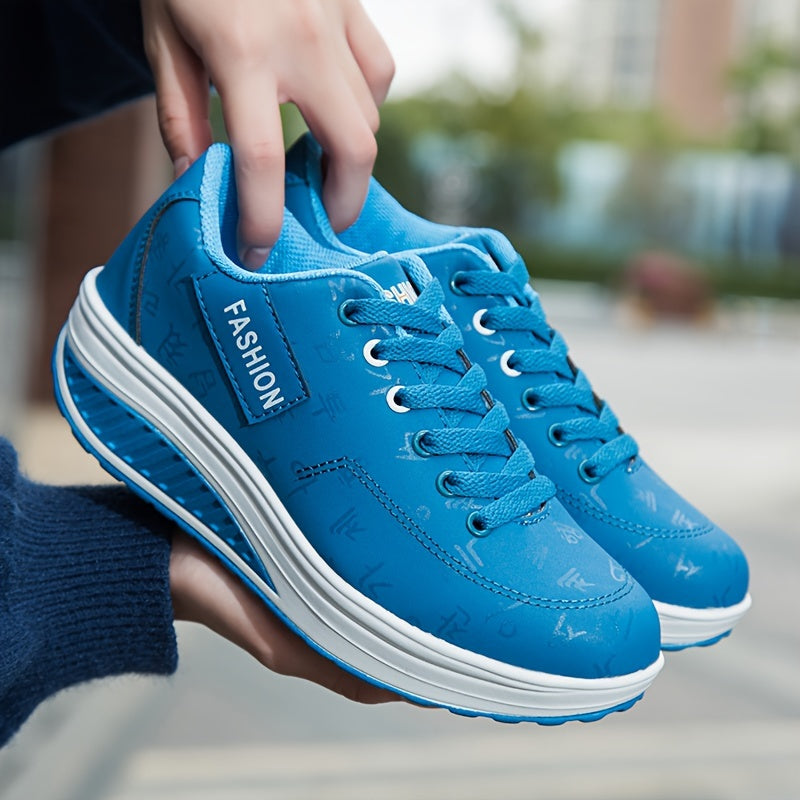Ayollar uchun harf bosma Rocker sneakers, lentalar bilan platformali, kundalik poyabzal