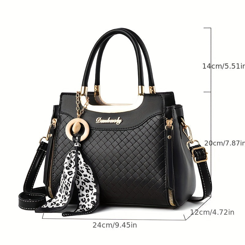 Pola nuqtali to'quv bilan bezatilgan zamonaviy oq xabarchi sumka - Onalar kuni sovg'asi, sozlanadigan kamar, rang o'chmaydigan, polyester astar, bosma yo'q.