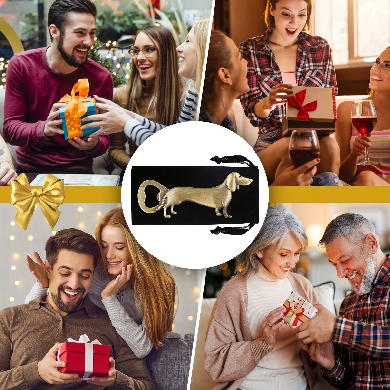 Abrebotellas Dachshund para cerveza, vino y jugo con funda de terciopelo para bares y uso doméstico