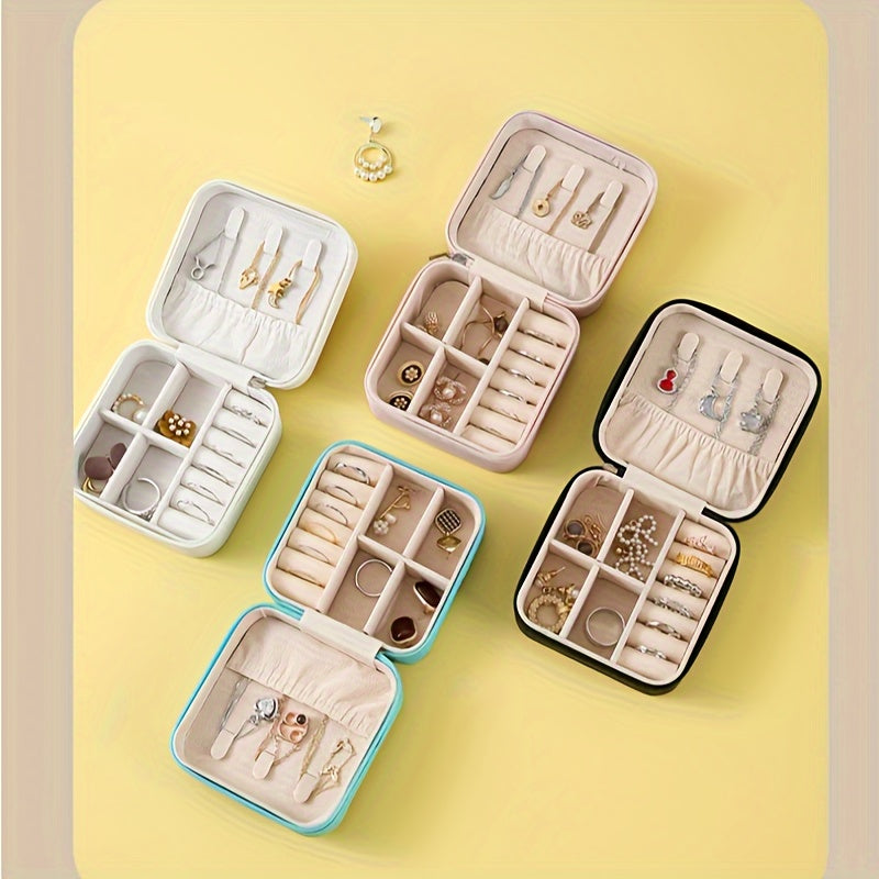 Organizador de joyas de imitación de cuero con cierre de cremallera para viajes y regalos