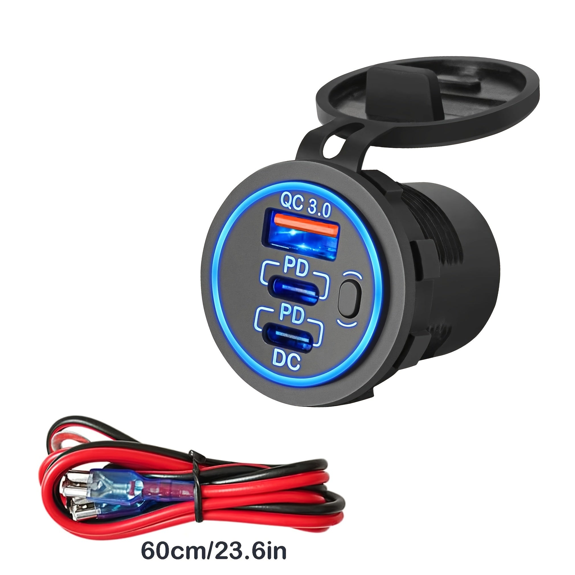 3-Port Car Charger Socket ABS Material 30W PD3.0 18W QC 3.0 for Vehicles