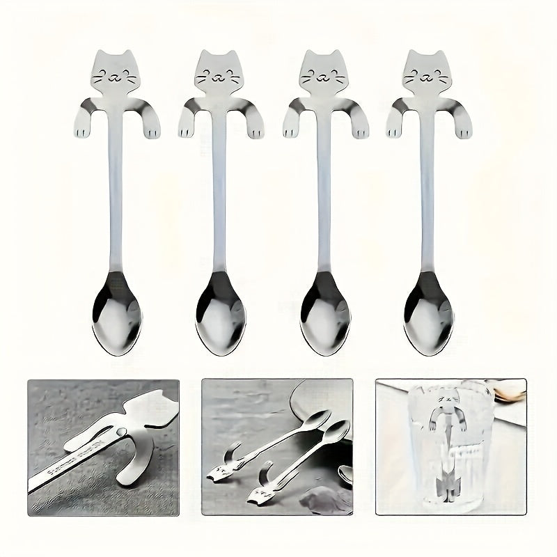 6-Piece Stainless Steel Cat Design Spoon Set Dishwasher Safe for Kitchen and Parties
