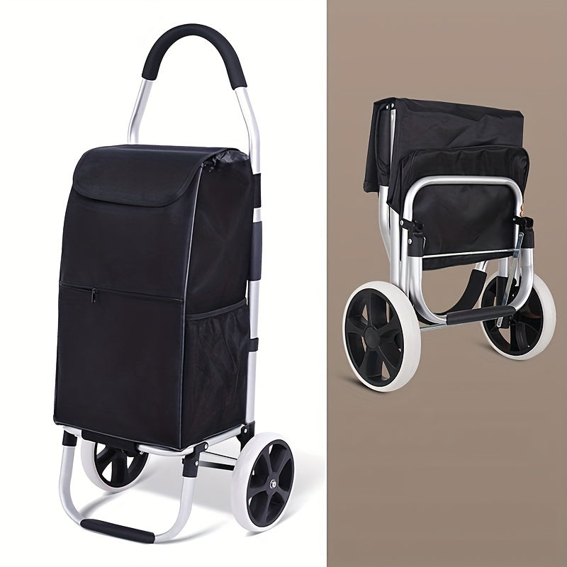 Folding Trolley Cart with Storage Box and Detachable Bag Black Lightweight Portable
