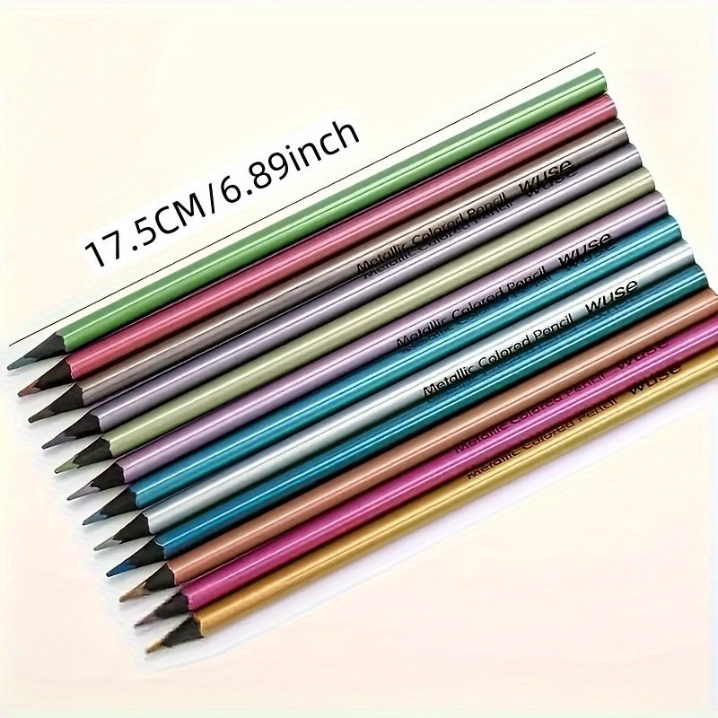 12-Piece Metal Colored Pencil Set for Adults Painting and Coloring Books