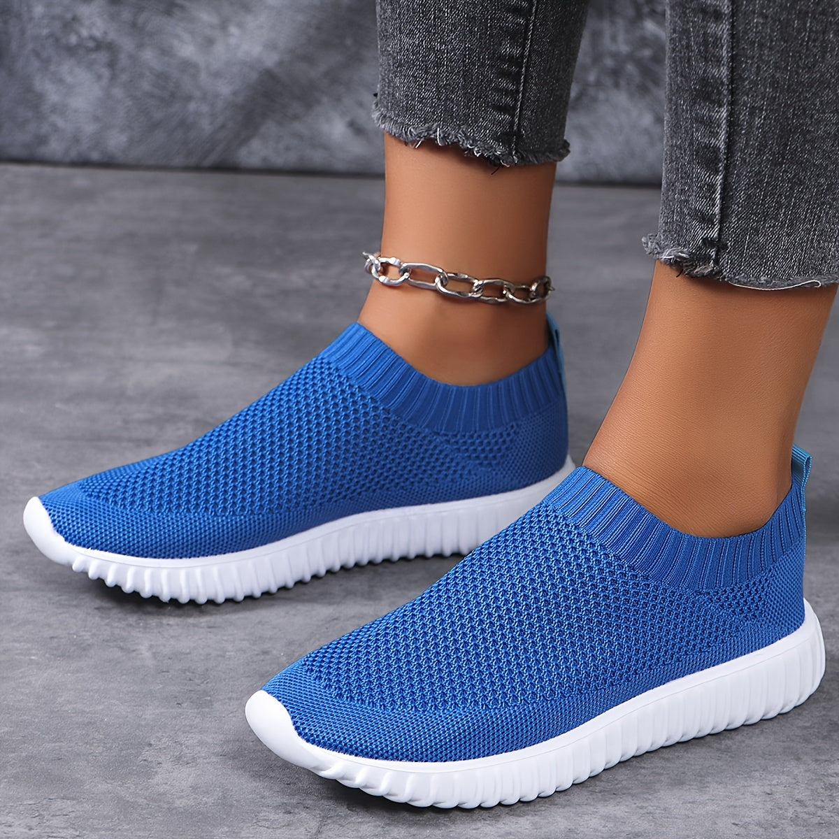 Women's Knit Slip-On Sneakers Casual Breathable Shoe All-Season Comfort