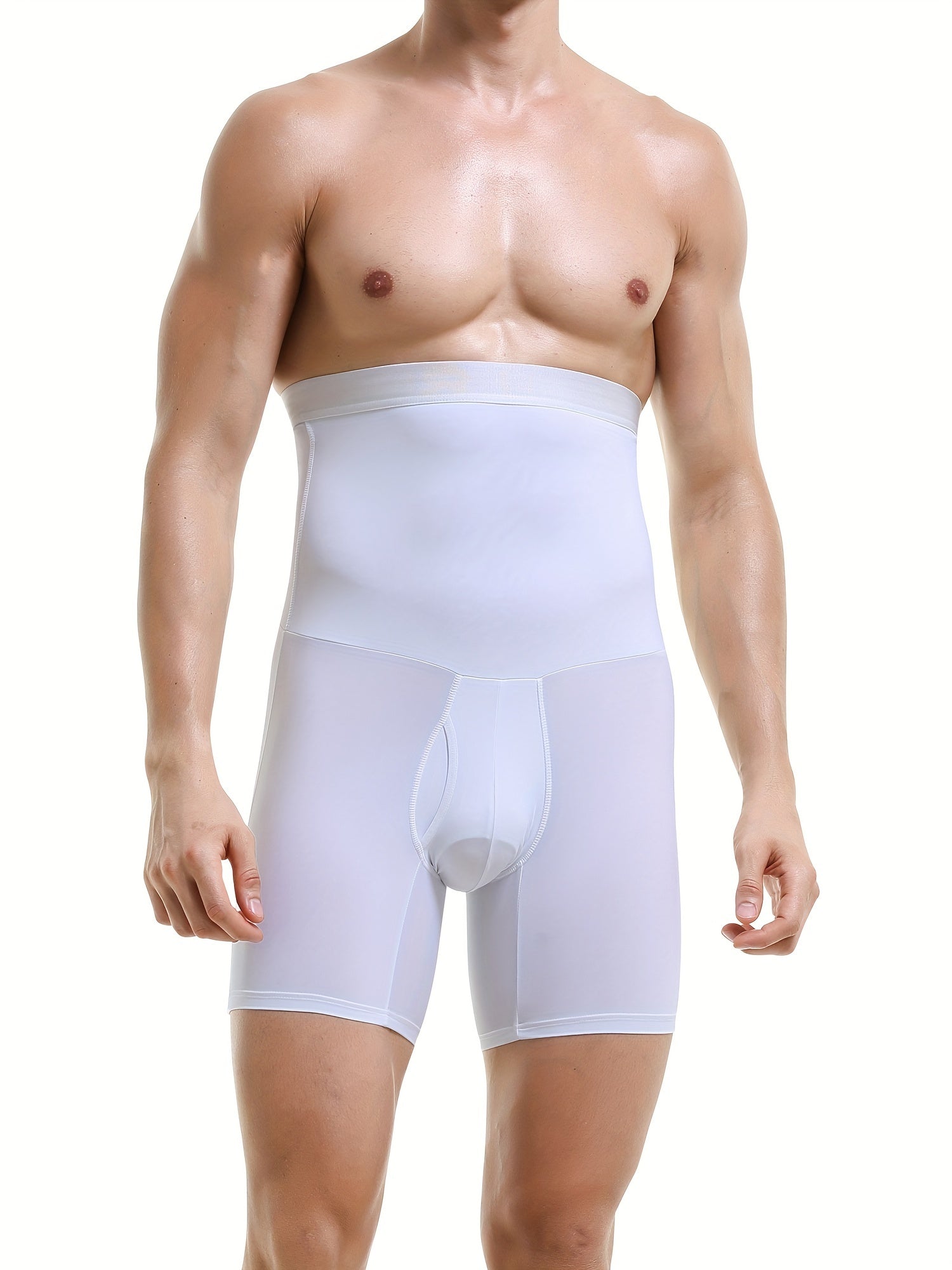 Men's White High-Waisted Body Shaper Shorts Tummy Control Slimming Underwear