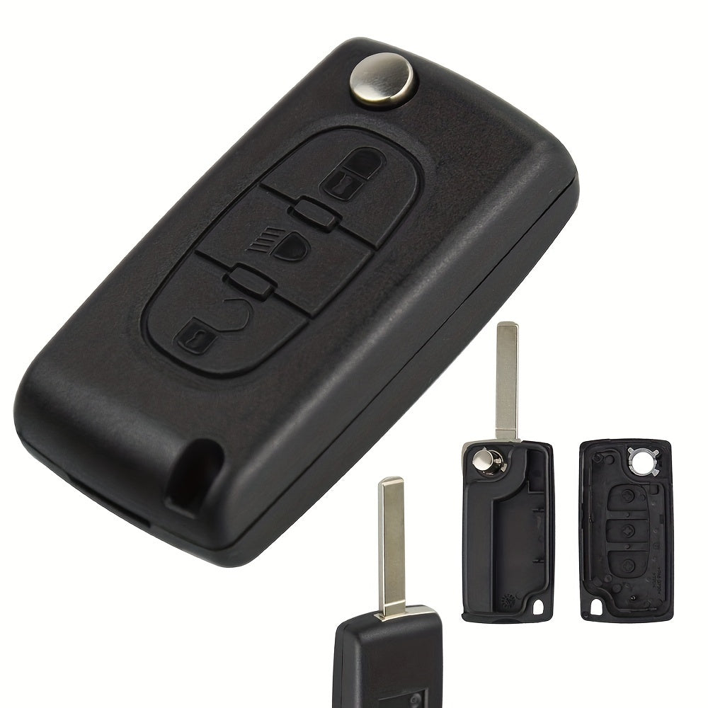 Two-Button Car Key Fob Shell Black Plastic Flip Key Case Durable Design