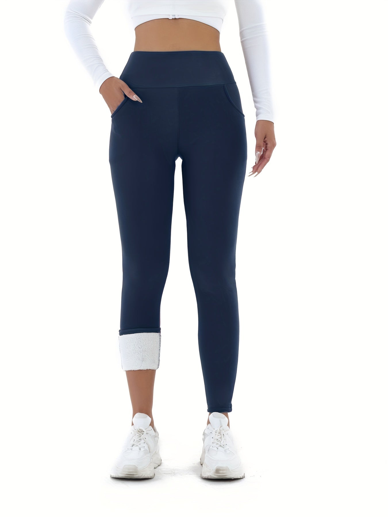 Women's High-Waist Plush Lined Leggings with Pockets for Yoga and Workout