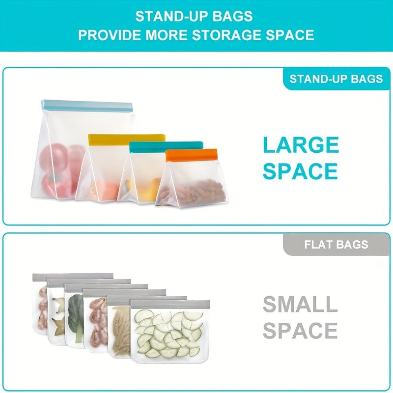 Reusable Food Storage Bags Set, Leak-Proof, BPA-Free, Freezer Safe