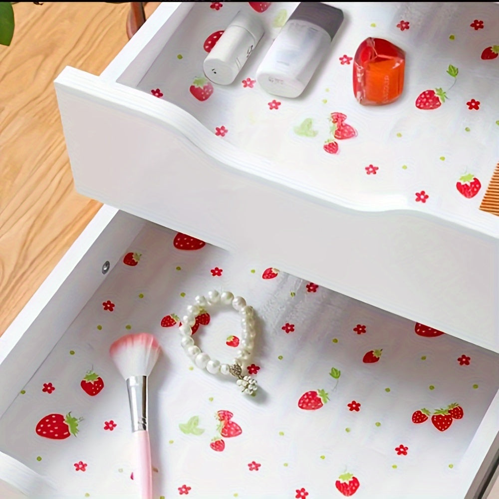 Strawberry Print EVA Waterproof Shelf Liners Non-Slip Mats for Kitchen Refrigerator Drawers