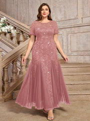 Plus Size Women's Navy Blue Sequin Lace Mermaid Maxi Dress for Formal Events