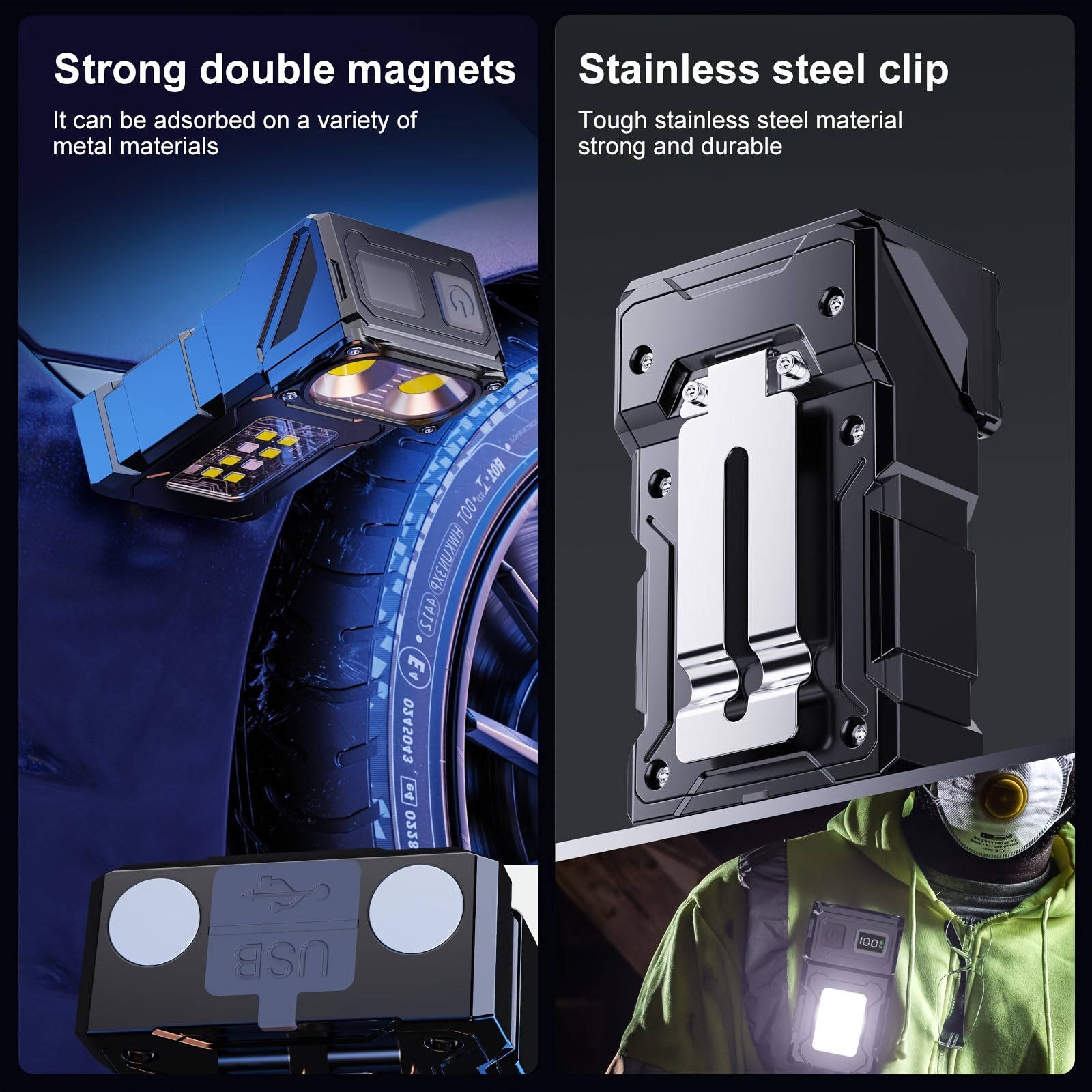 Mini LED Flashlight with Rotatable Head Magnet Clip 7 Modes Rechargeable Lithium Battery for Camping and Emergencies