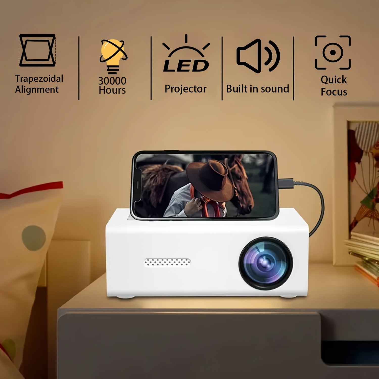 Mini Portable Micro Projector 1080P Support 320P Native Resolution for Home Use