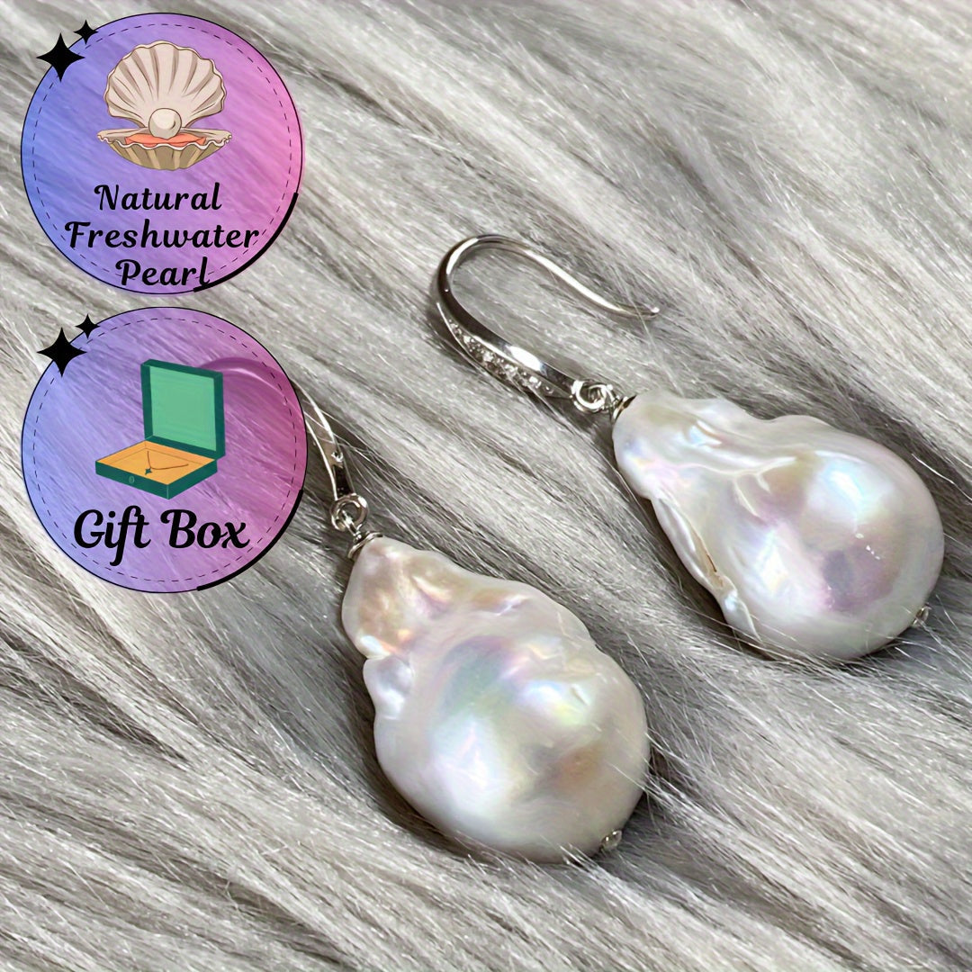 Sterling Silver Pearl Drop Earrings Baroque Style for Special Occasions