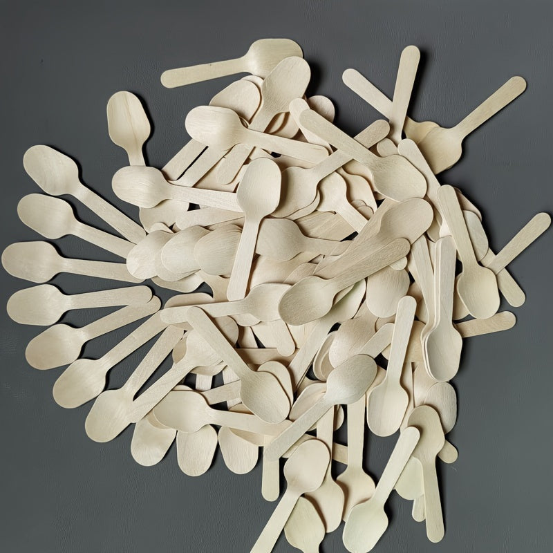 50 Disposable Wooden Tasting Spoons 8.51cm Biodegradable for Desserts and Sampling