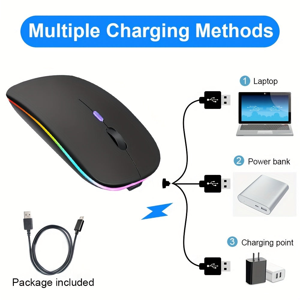Wireless Rechargeable Optical Mouse with RGB Backlight for Notebook and iPad