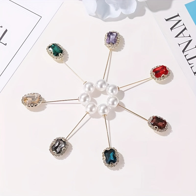 6 ta nafis rhinestone brooch pinlar to'plami, rang-barang dumaloq va kvadrat shakllar va rezin aksessuarlar bilan