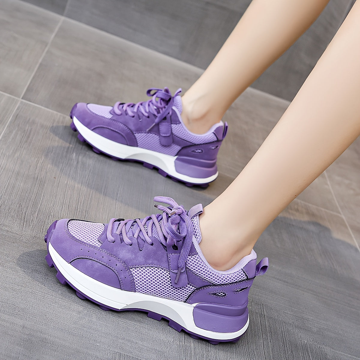 Women’s Colorblock Casual Sneakers, Lace Up Low-Top Breathable Trainers