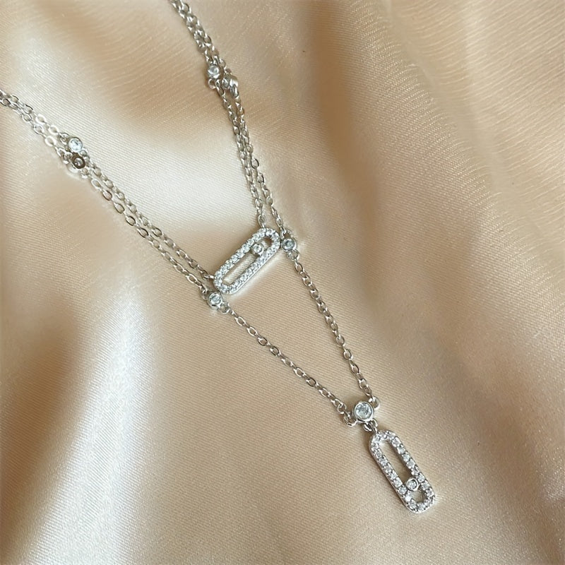 Geometric Paperclip Pendant Necklace with Cubic Zirconia for Weddings and Parties