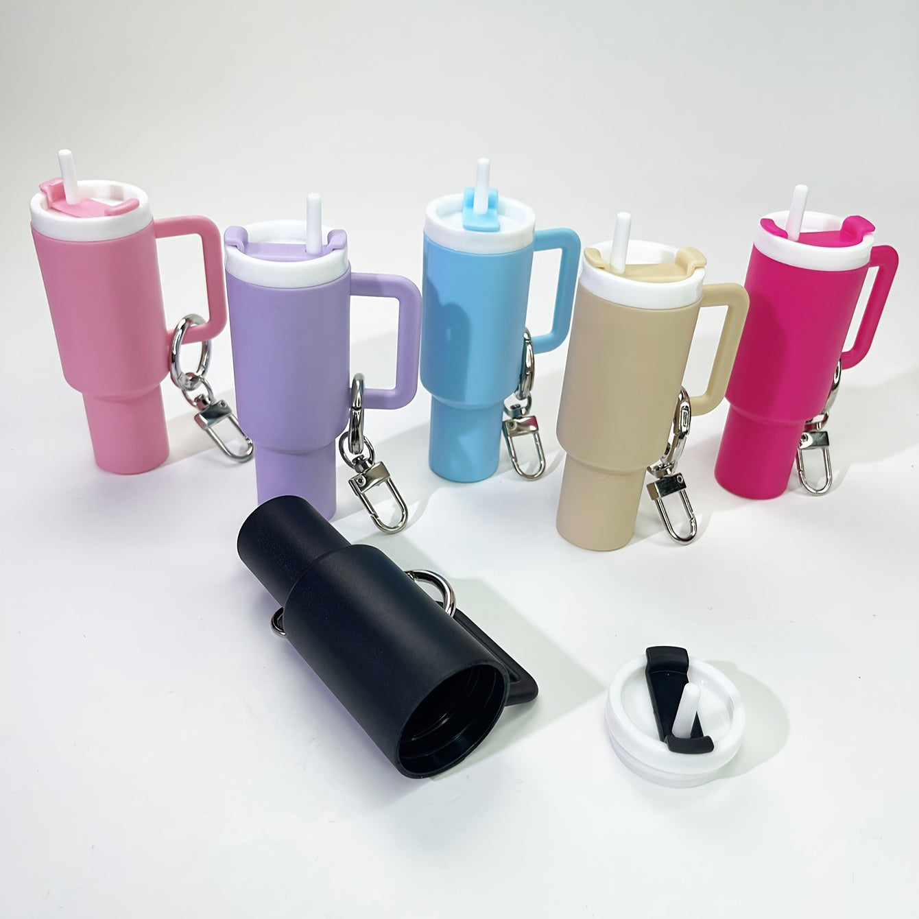 Mini Drink Container Keychain Set with Lipstick Organizer, PVC, 6 Pieces