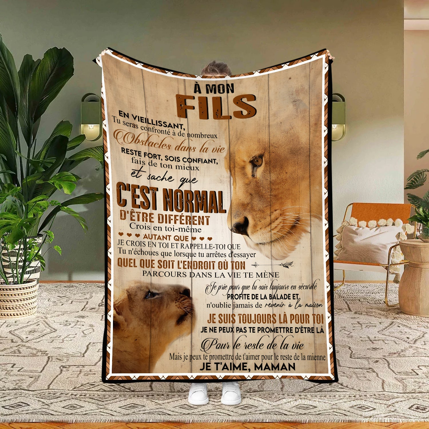 Mother and Son Themed Soft Flannel Blanket Luxurious Snug Knit Throw