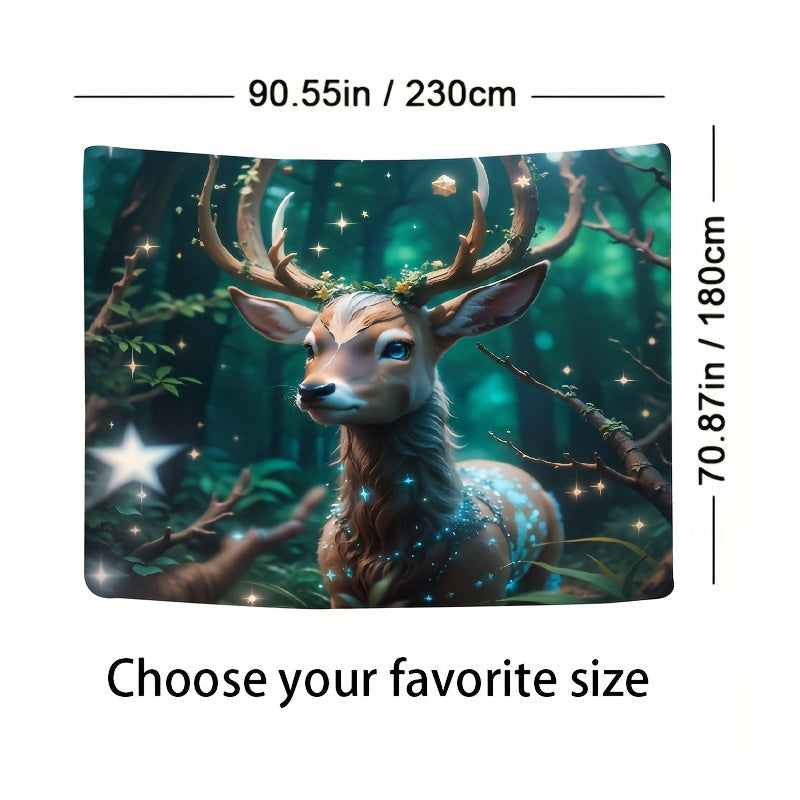 Deer Tapestry Wall Art for Nursery and Playroom Starry Antlers Polyester Decor