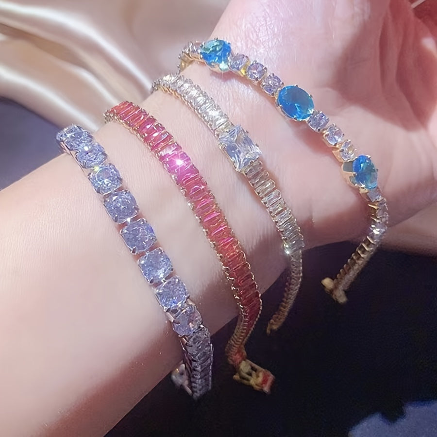 Set of 10 Women's Cubic Zirconia Bracelets Copper Synthetic Stones Jewelry