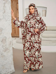 Muslim Women Prayer Robe Set With Printed Scarf Stylish and Comfortable