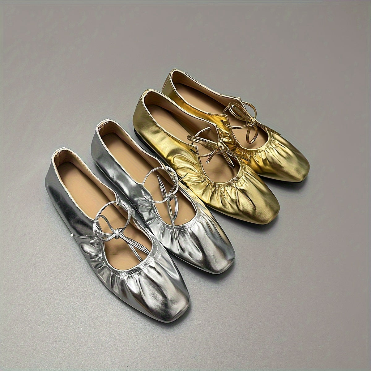 Women's Flat Shoes Vintage Square Toe Loafers Silver Gold