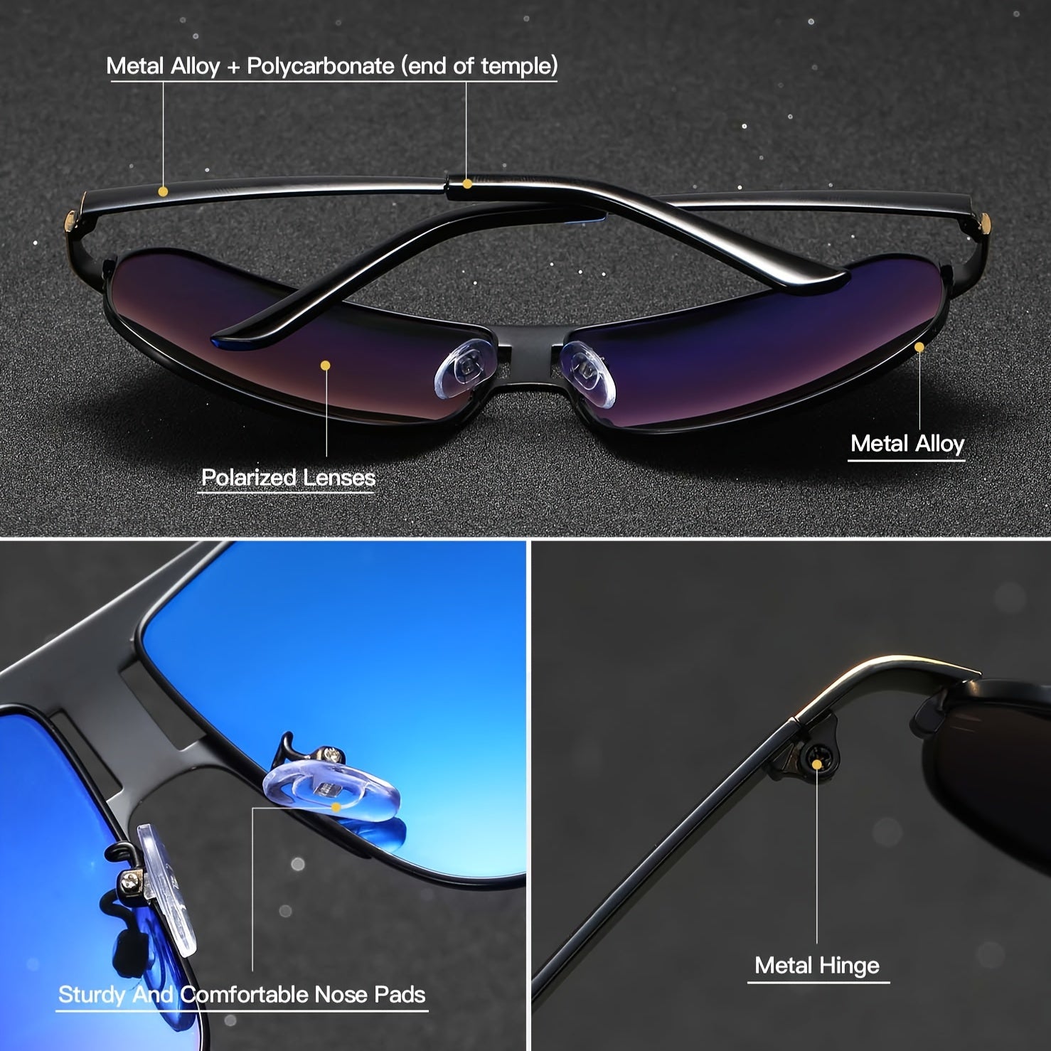 Unisex Metal Polarized Sunglasses Large Frame for Driving and Gifts