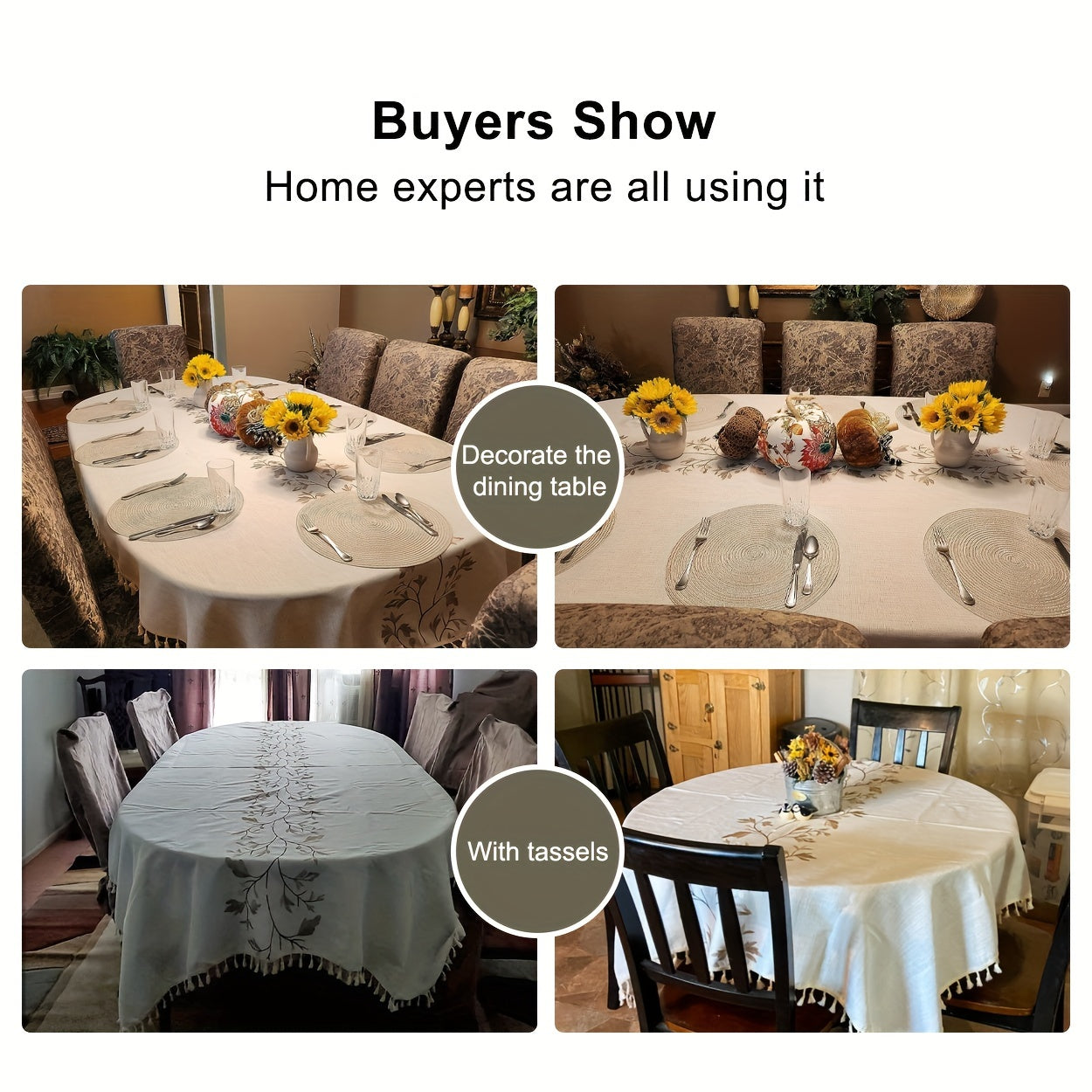 Linen Tablecloth with Feather Embroidery Rectangular Durable Easy to Clean for Weddings Parties and Restaurants