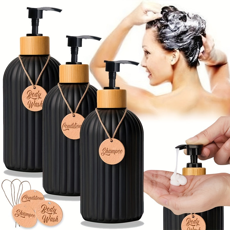 Set of 3 500ml Soap Dispensers with Letter Graphic Pump for Shampoo Body Wash Conditioner Bathroom Organizer
