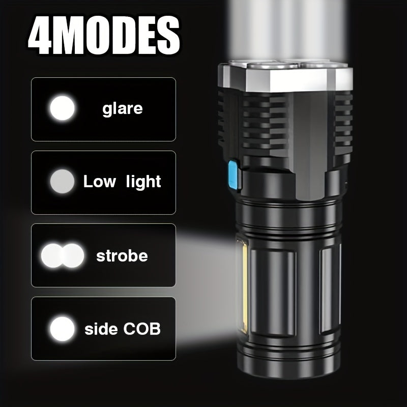 Rechargeable LED Flashlight with Cob Side Lights and USB Charging