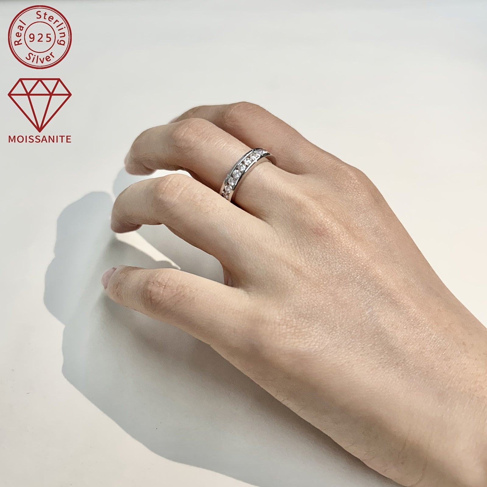 Women's 925 Silver Eternal Wedding Ring with Round Synthetic Moissanite 2.5mm 1.32-1.62ct