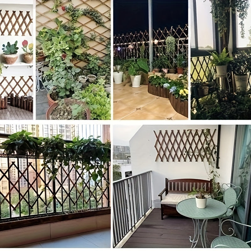 Expandable Rustic Wooden Garden Fence with Vine Support for Patio Lawn Yard