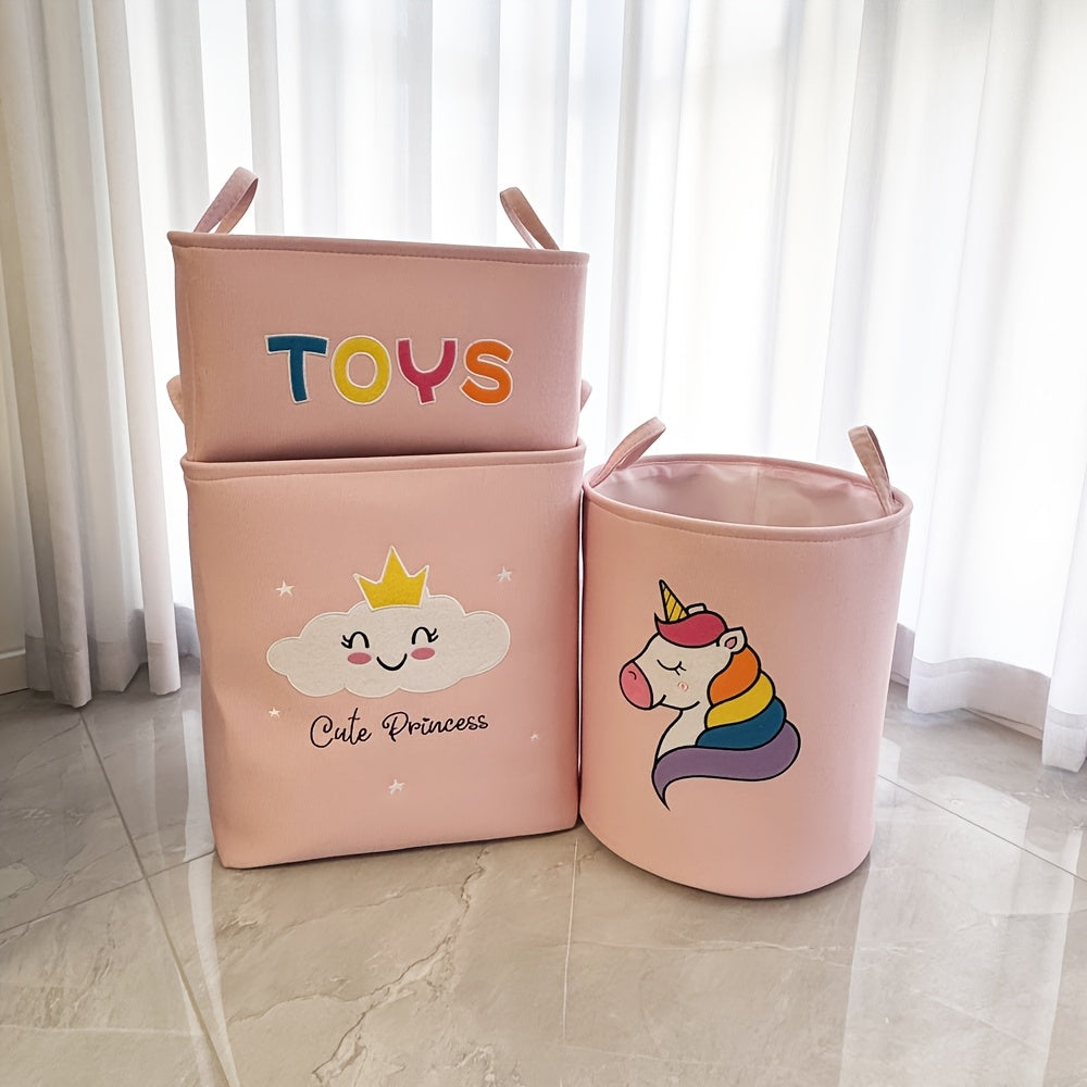 Pink Embroidered Storage Basket for Girls for Toys Clothes and Desk Organization