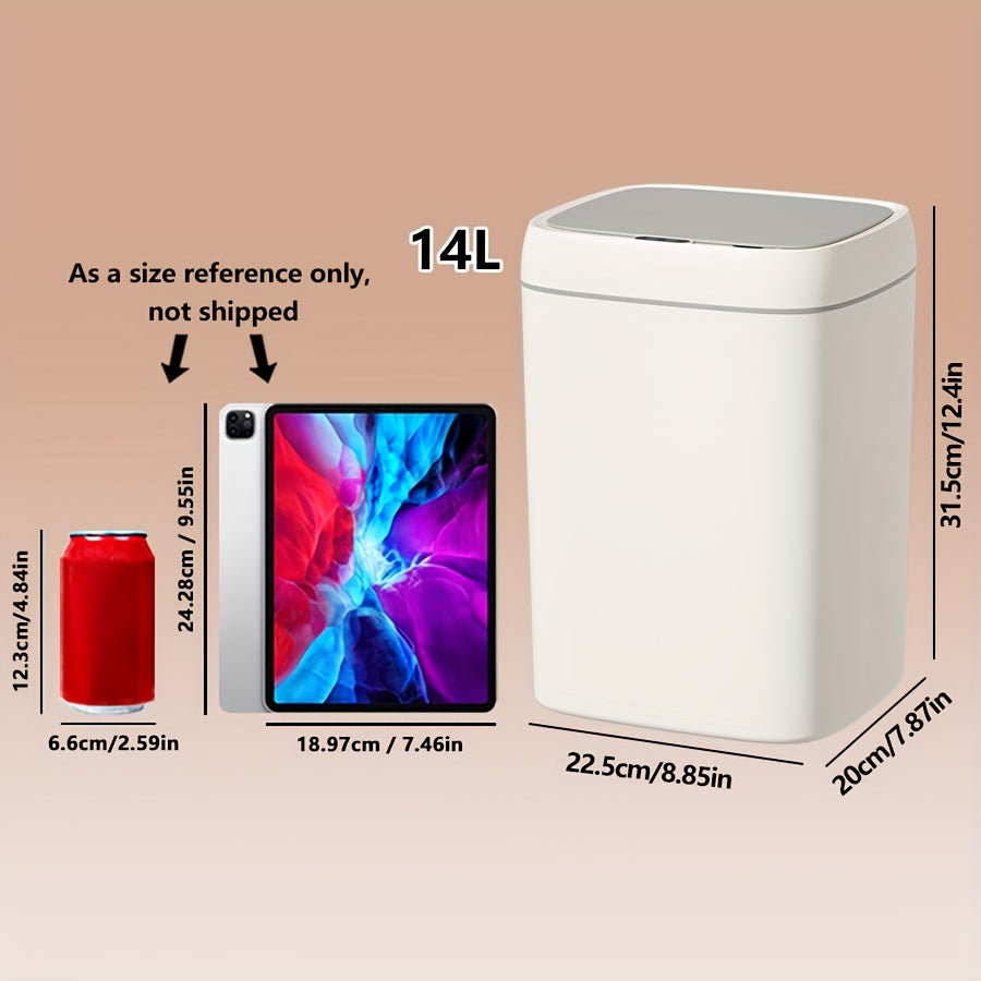 Infraqizil sensorli aqlli axlat qutisi, 12L/14L sig‘imi, batareya bilan ishlaydi, uy, ofis va maktab uchun ideal, jim operation, zamonaviy qopqoq uslubi, sumka ko‘rsatkichi.