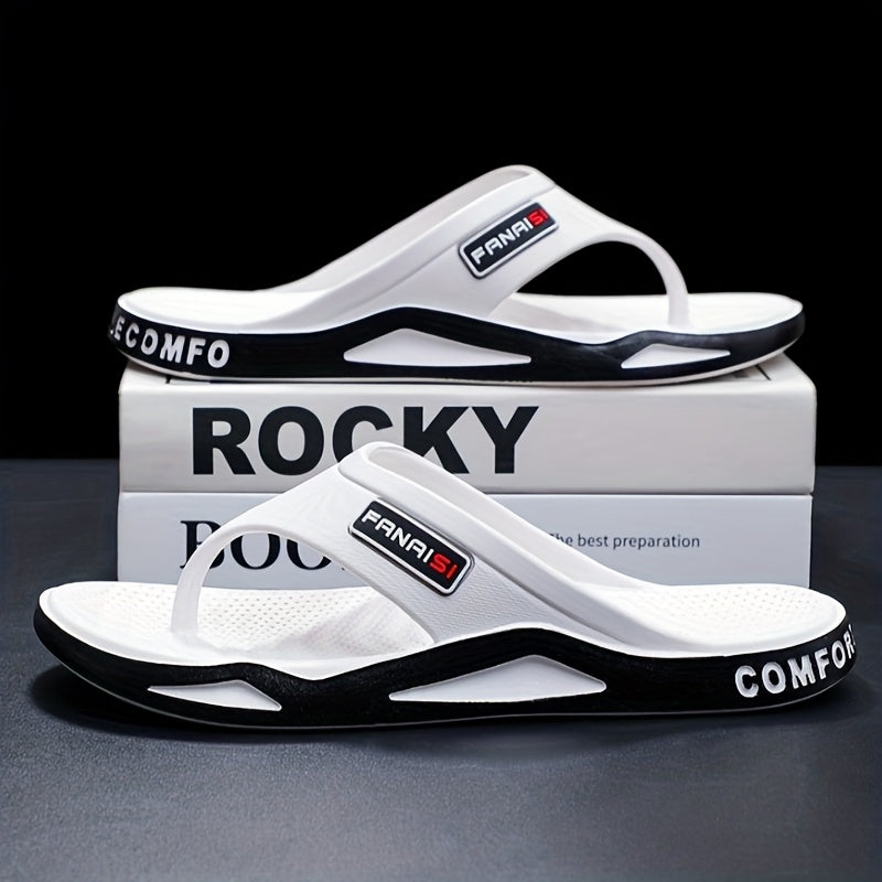 Men's Lightweight EVA Flip Flops for Beach Camping Casual Black White