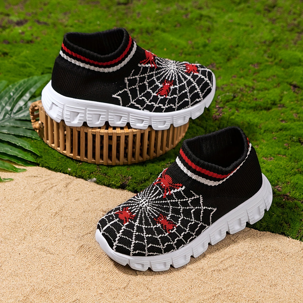 Kids' Sock-Style Casual Shoes for Boys and Girls with Embroidered Knitted Upper Non-Slip Lightweight Sneakers