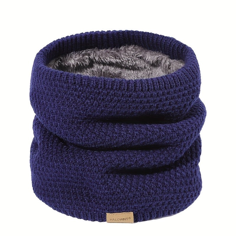 Black Knitted Fleece-Lined Scarf Windproof Neck Warmer for Skiing Cycling