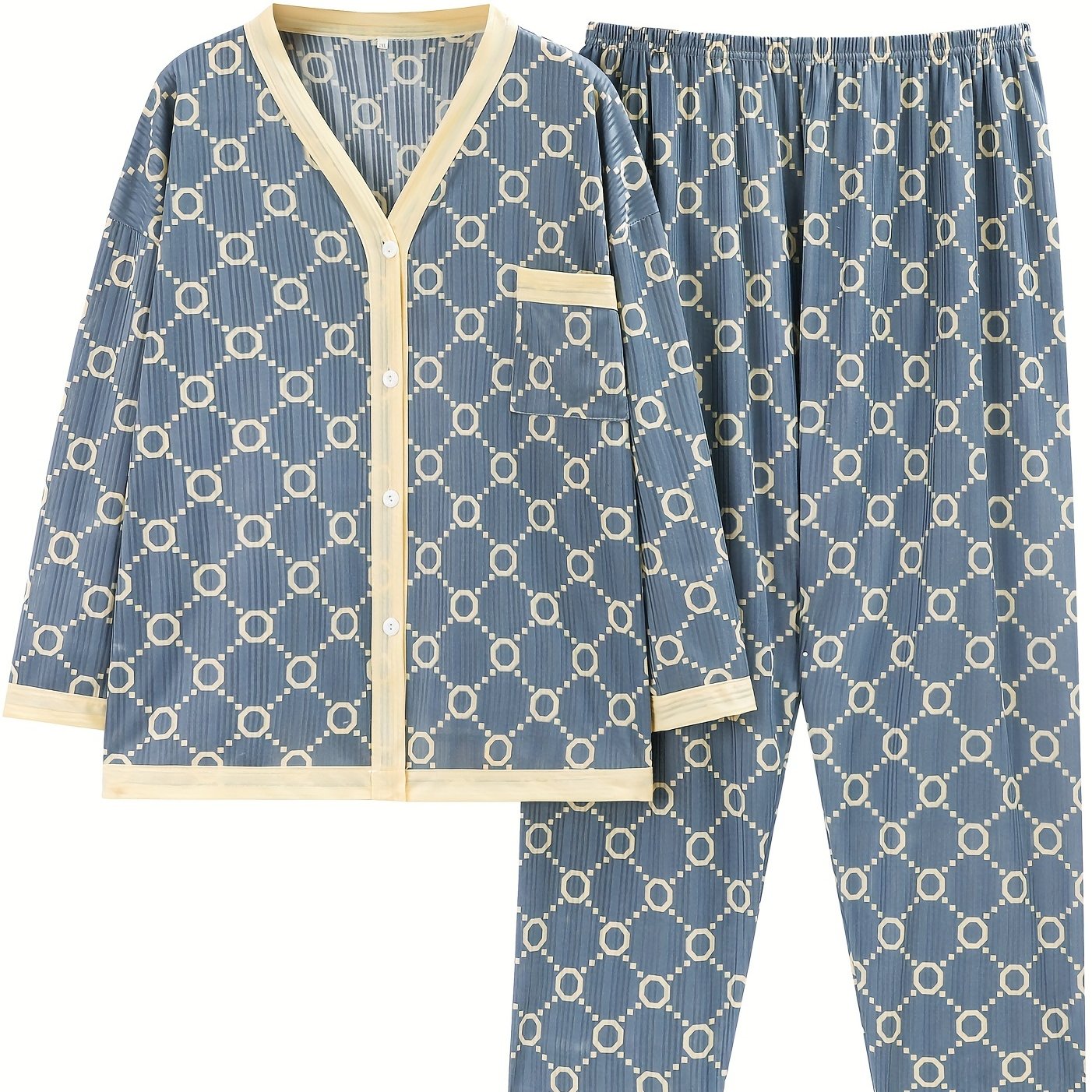 Pink Spring and Autumn Pajama Set for Adults with Open Front and Long Sleeves