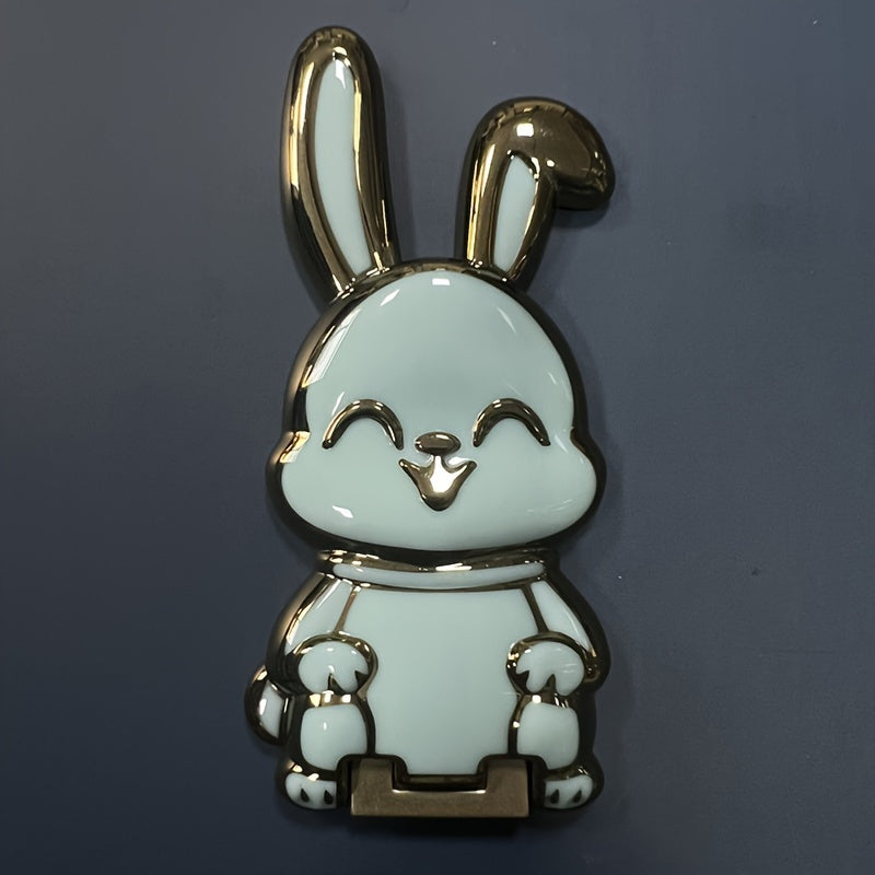Waterproof Foldable ABS Phone Stand with Adjustable Cartoon Bunny Design for Smartphones and Tablets