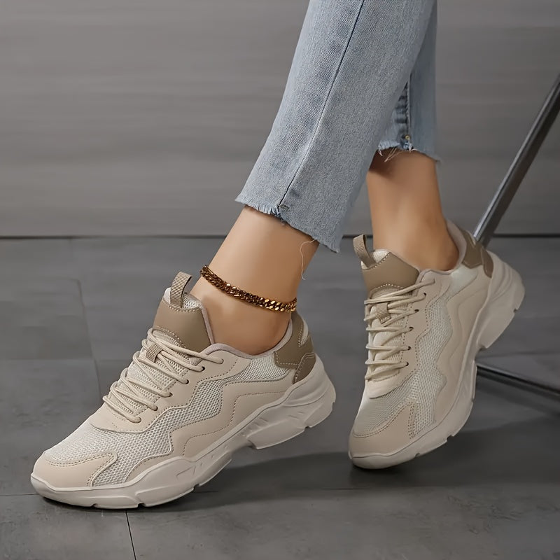 Women's Mesh and Synthetic Casual Sneakers Low Top Lace-Up Beige White All-Season