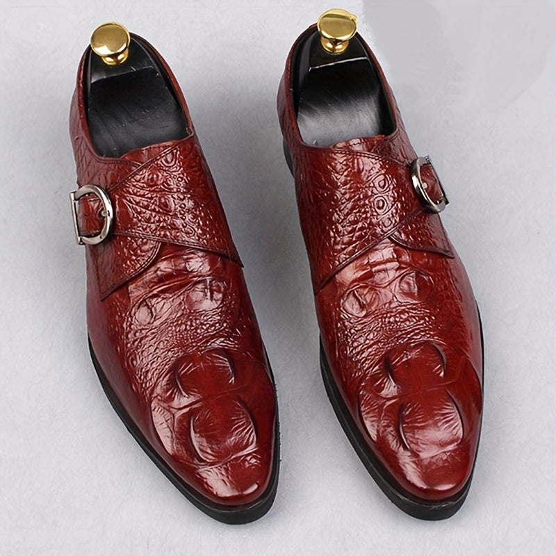 Men's Red Loafers Crocodile Print Pointed Toe Slip-On Dress Shoes for Formal Events