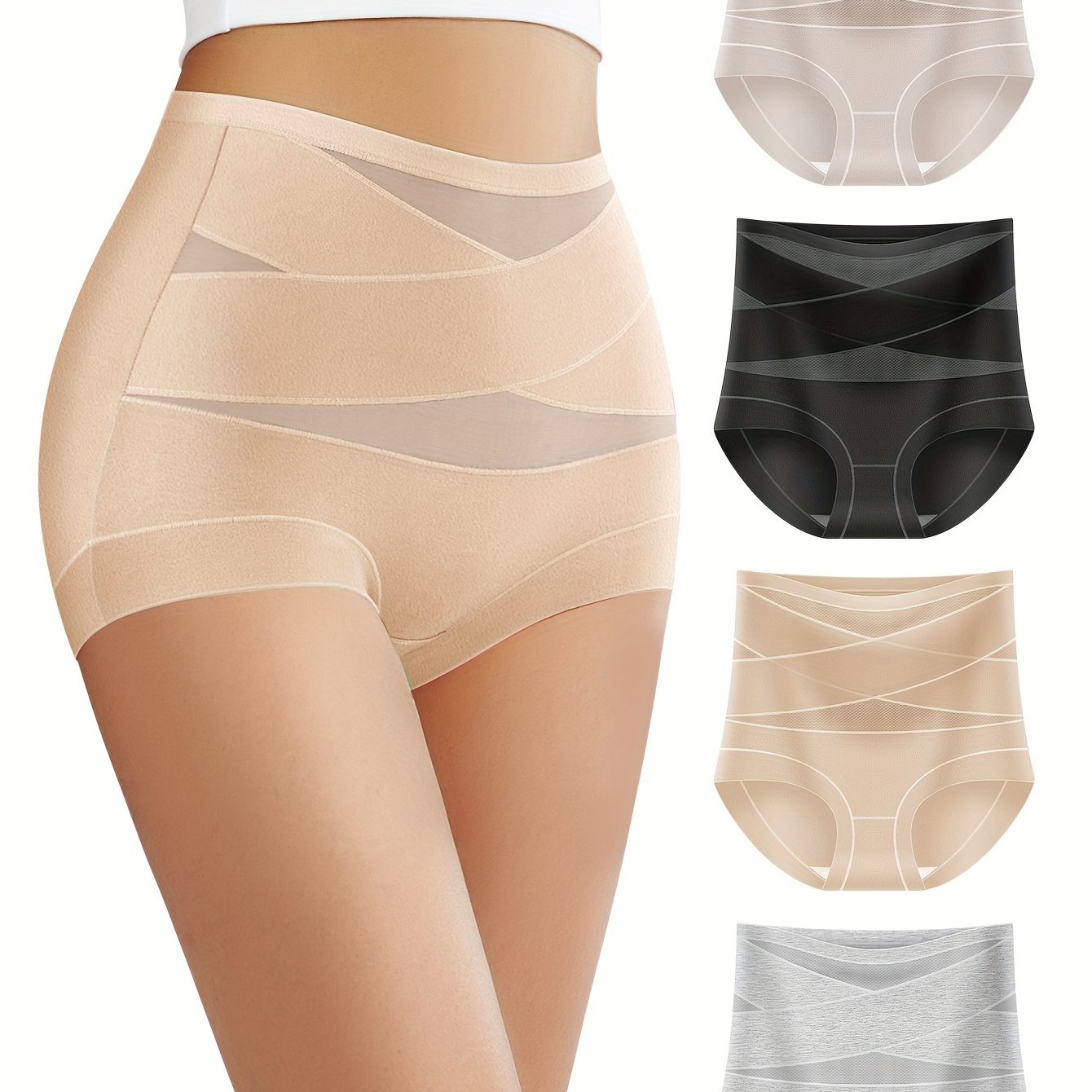 4-Pack High Waist Women's Briefs Tummy Control Cotton Stretchy Underwear