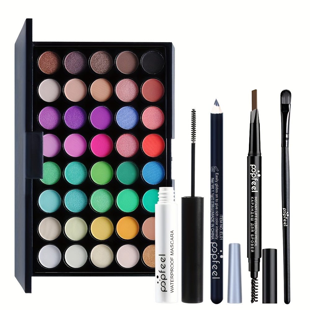 40-Color Eyeshadow Palette Set in Black Tones with Brushes and Mascara Portable Eye Makeup Kit